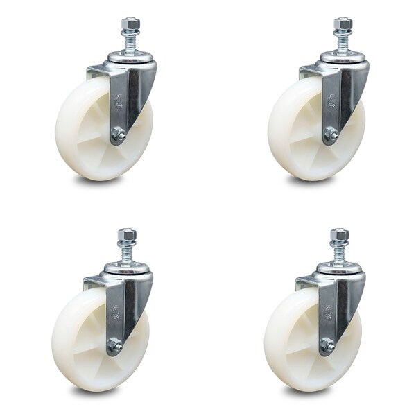 5 Inch Nylon Wheel Swivel 12mm Threaded Stem Caster Set